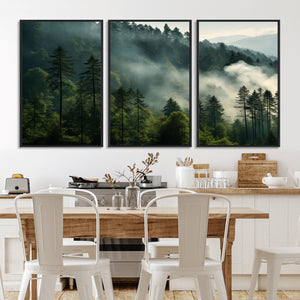 Misty Forest Wall Art Premium Canvas Print a Foggy and
