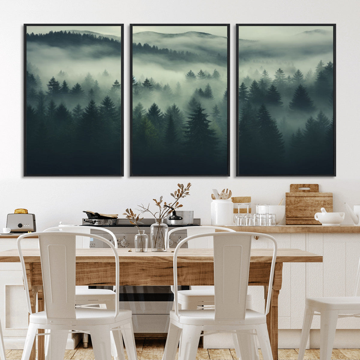 Misty Forest Wall Art Premium Canvas Print a Foggy and