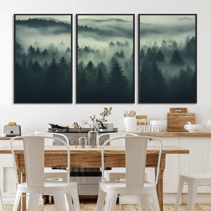 Misty Forest Wall Art Premium Canvas Print a Foggy and