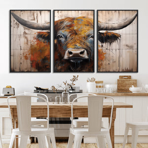 Scottish Highland Cow Cattle Art Print on Wood Style