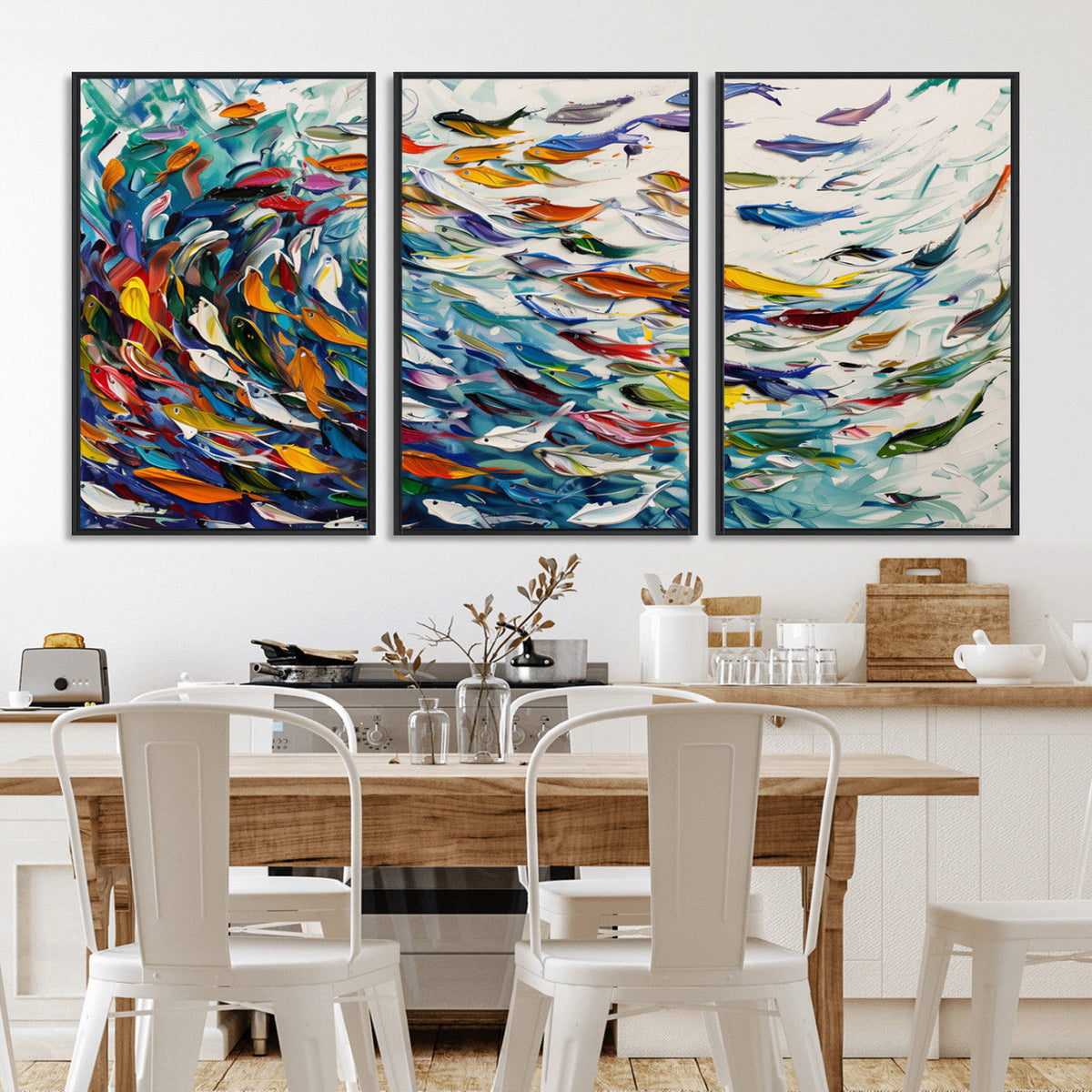 Modern Abstract Fish Shoal Wall Art Canvas Print, Colorful