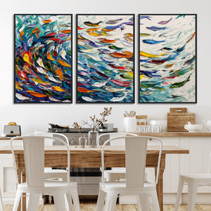 Modern Abstract Fish Shoal Wall Art Canvas Print, Colorful