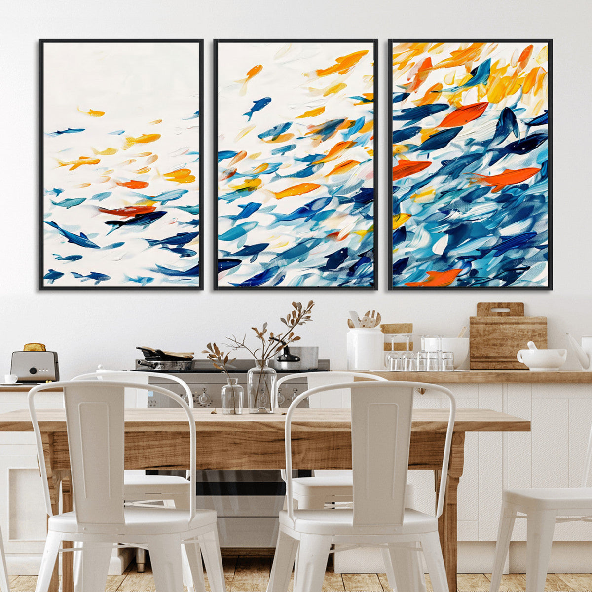 Abstract Fish Shoal Wall Art Canvas Print, Colorful Fish