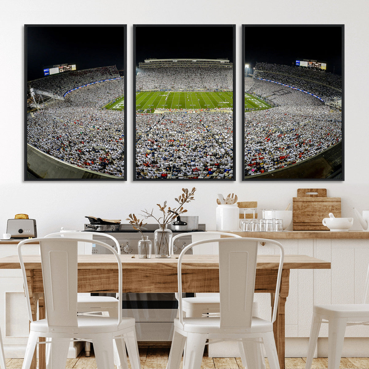 Beaver Stadium Night Game Triple Canvas Wall Art - Penn