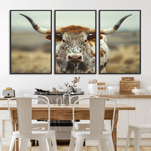 Texas Cow Longhorn Wall Art Canvas Print for Farm House Wall