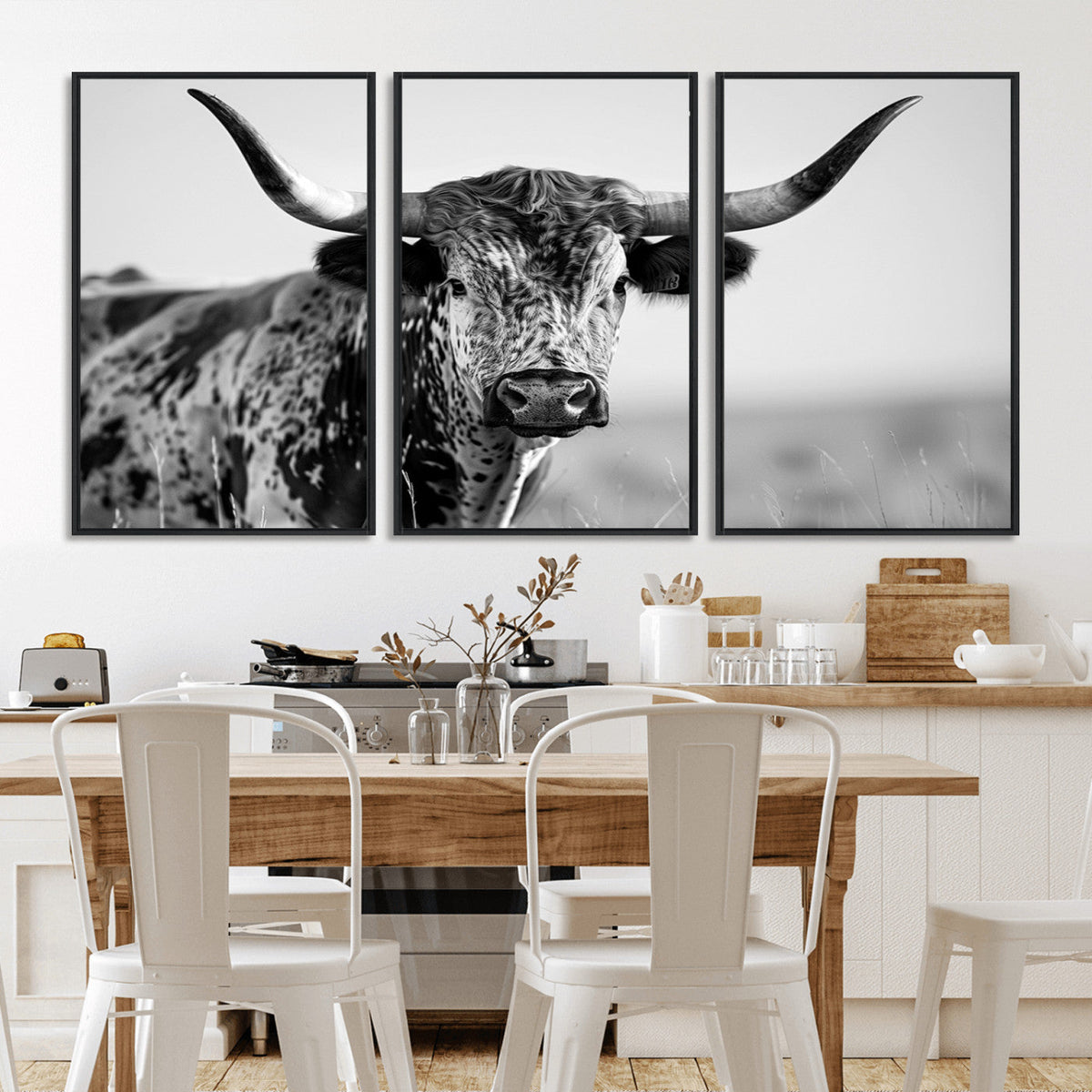 Texas Highland Cow Longhorn Canvas Print - Rustic Farmhouse