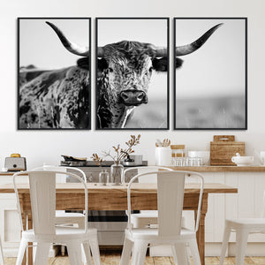 Texas Highland Cow Longhorn Canvas Print - Rustic Farmhouse