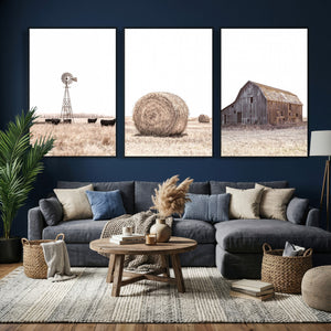 Rustic Farmhouse Wall Art Set of 3 – Country Barn and Wheat