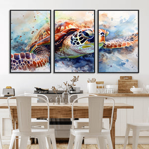 Watercolor Sea Turtle Wall Art Canvas Print - Vibrant Ocean