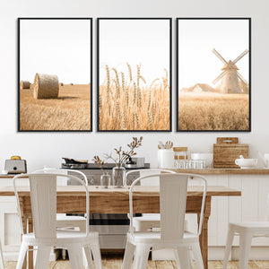 Vintage Farmhouse Triptych Wall Art – Giclée Canvas