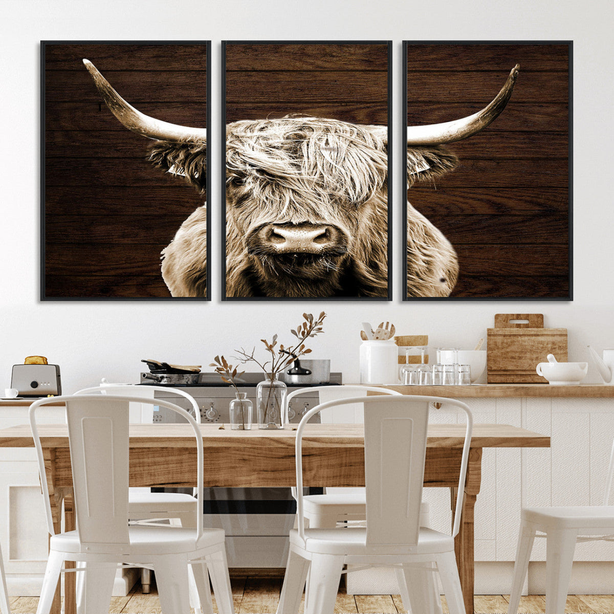 Highland Cow Wall Art Canvas Print, Rustic Farmhouse Decor,