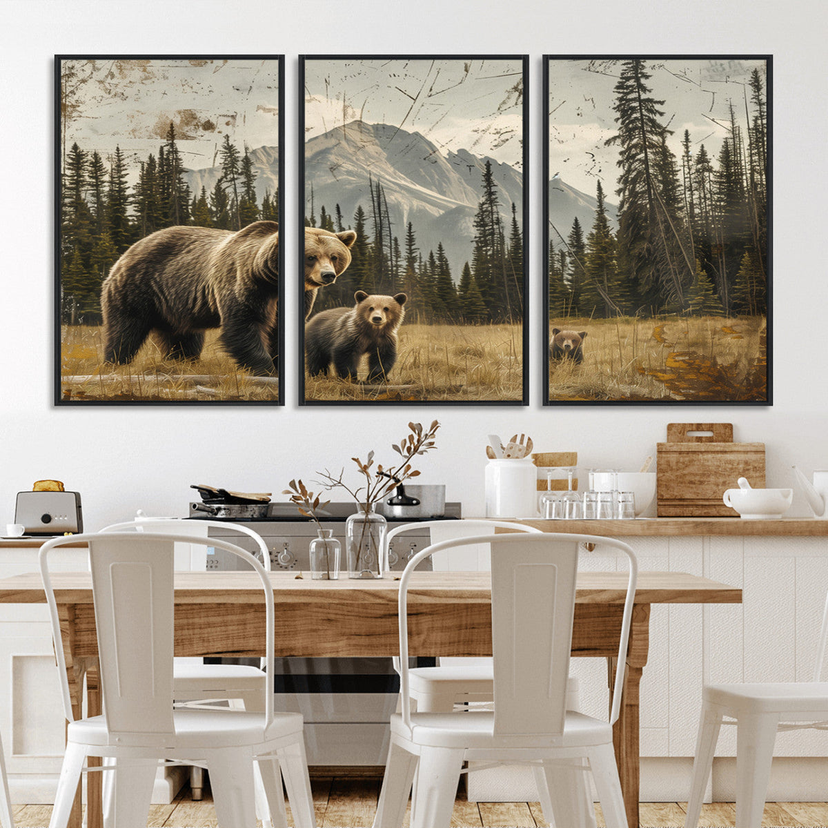 Rustic Grizzly 399 Bear Family Wall Art Canvas Print