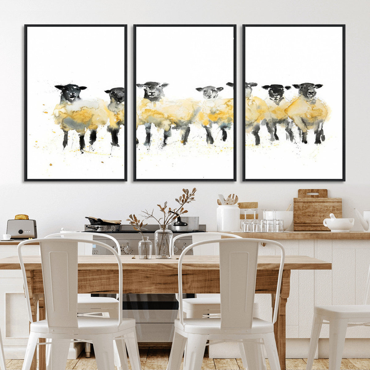 Farmhouse Wall Art Sheep Print | Ready to Hang Framed Canvas