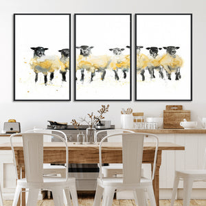 Farmhouse Wall Art Sheep Print | Ready to Hang Framed Canvas