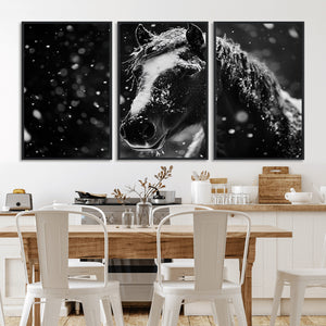 Winter Horse Wall Art | Black and White Horse Print | Ready