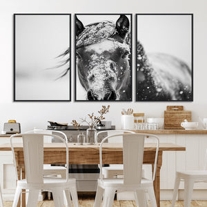 Western Wall Art | Black and White Winter Horse Wall Art |