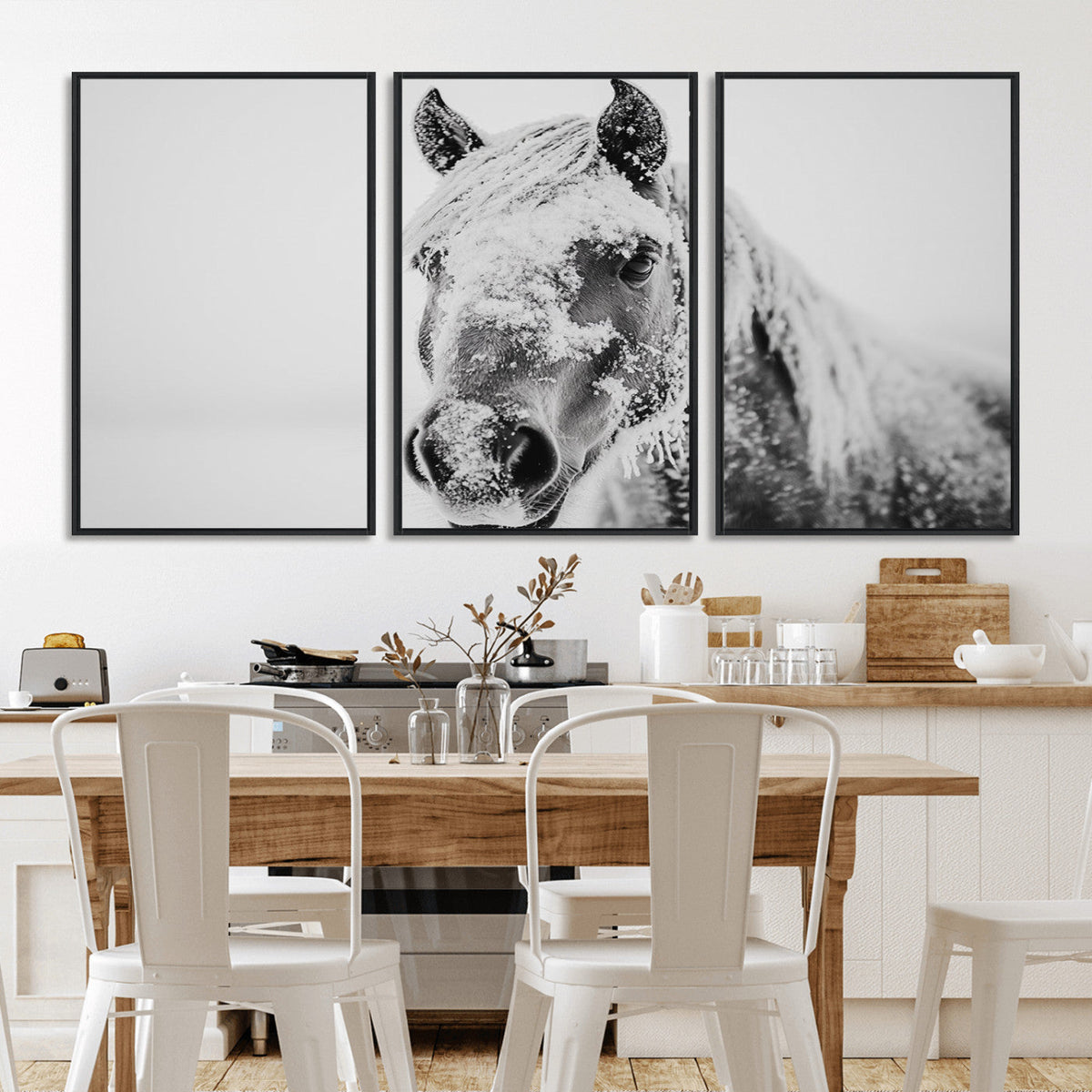 White Horse Wall Art | Ready to Hang and Framed | Winter
