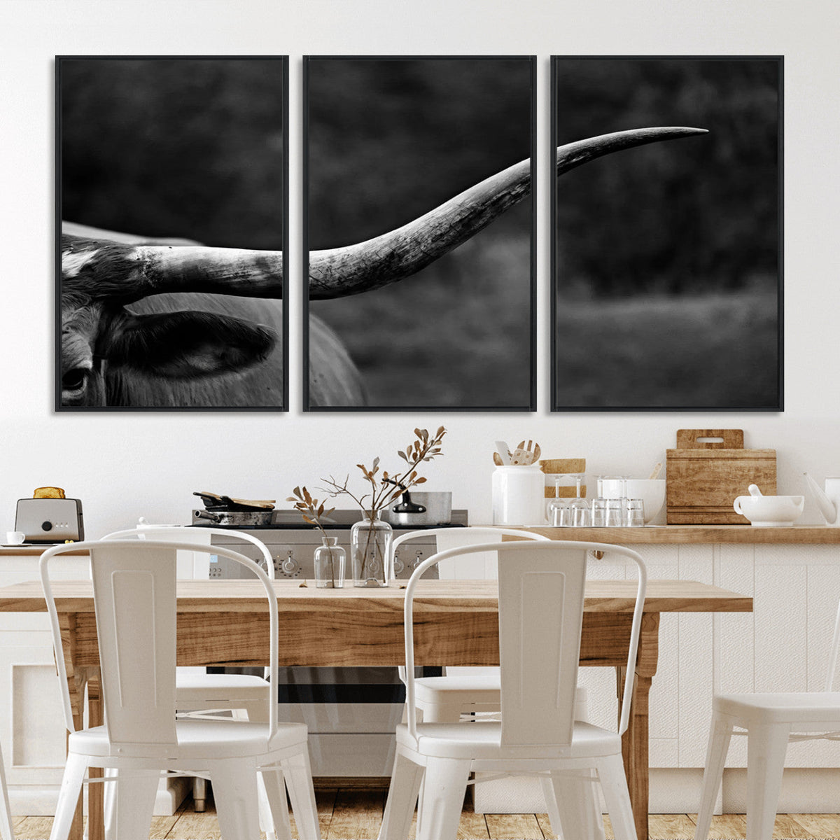 Cow Longhorn Wall Art | Black and White Print | Ready to