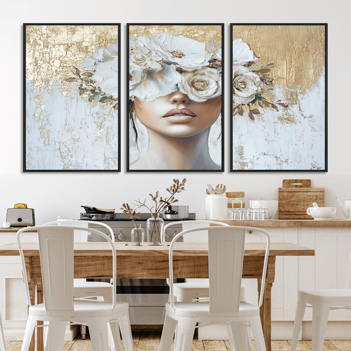 Golden Petal Wall Art - Canvas Print Flower Head Woman