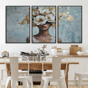 Golden Petal Wall Art - Petal Silhouette Woman Wall Art