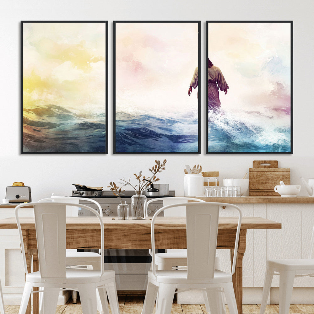 Watercolor Jesus Walking on Water Canvas Print, Christian