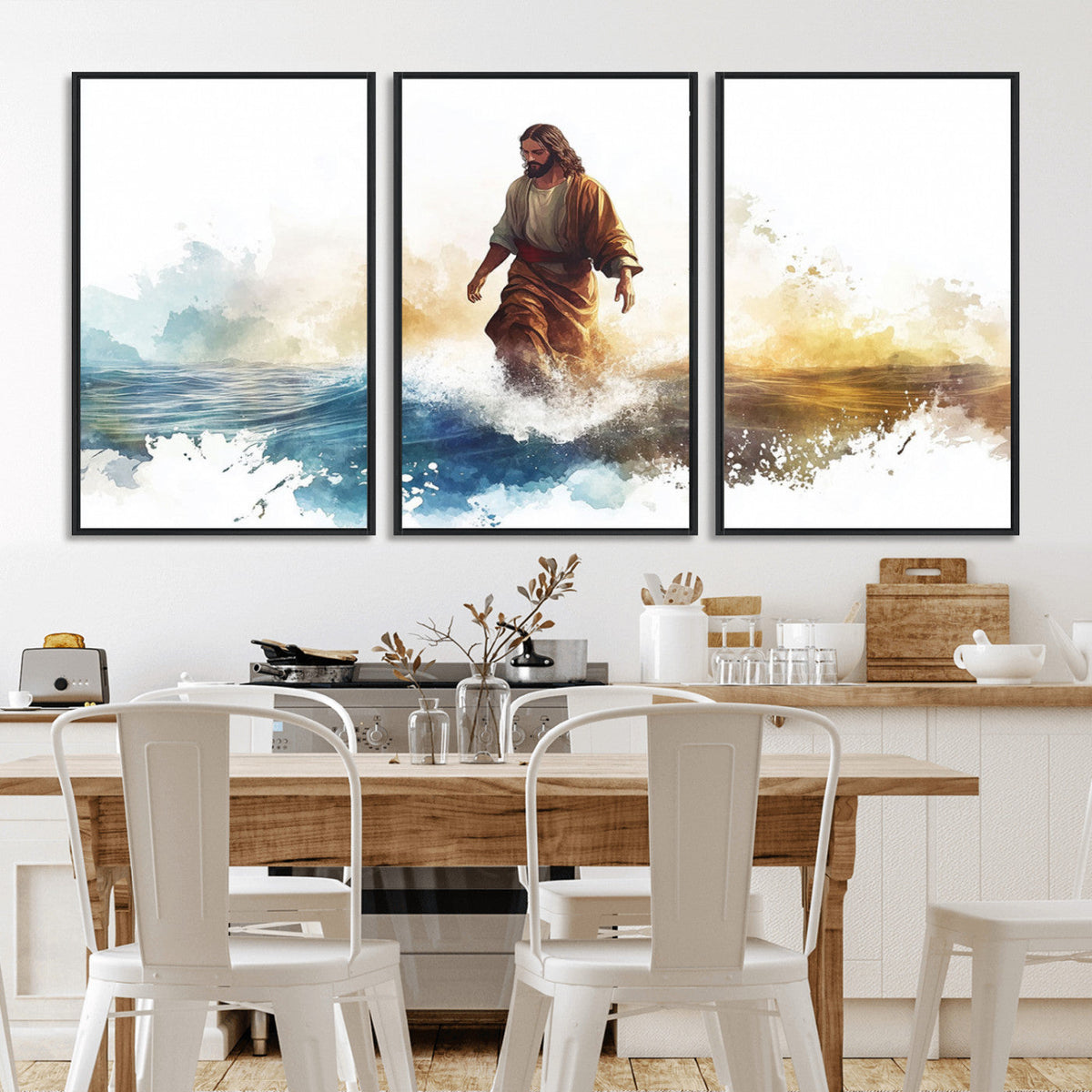 Watercolor Jesus Walking Wall Art Print, Jesus Water Canvas