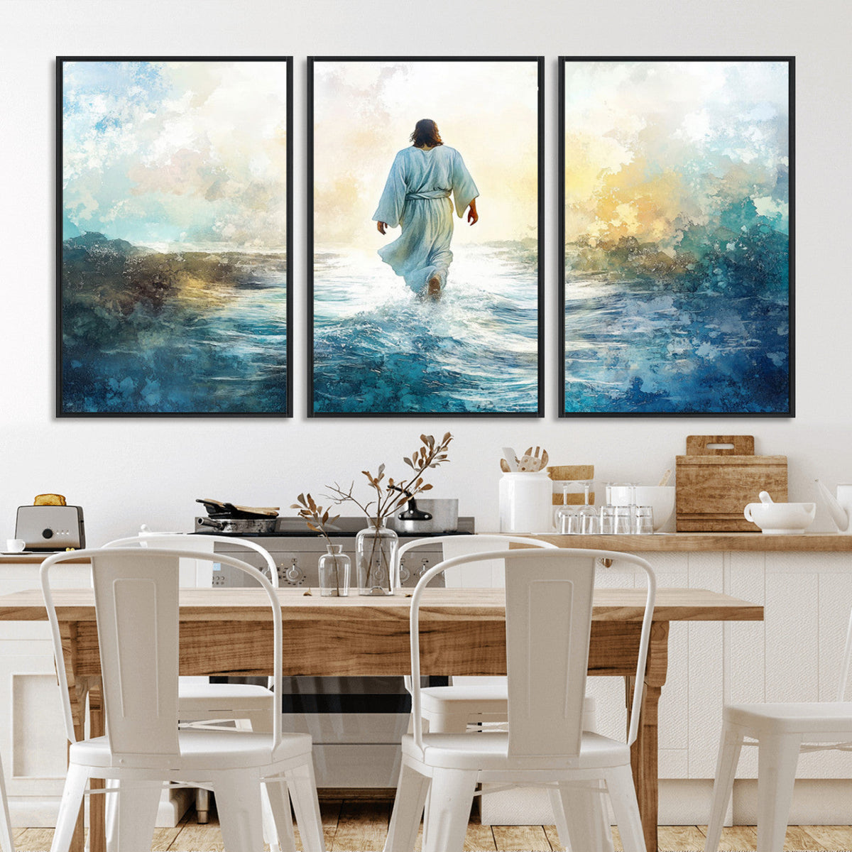Watercolor Jesus Walking on Water Canvas Print, Christian