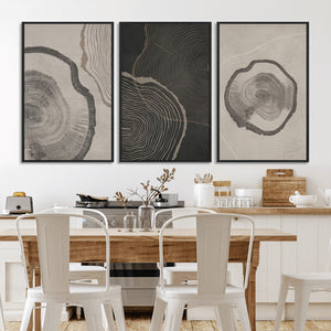 Modern Abstract Tree Ring Canvas Art Set | 3 Panel Large