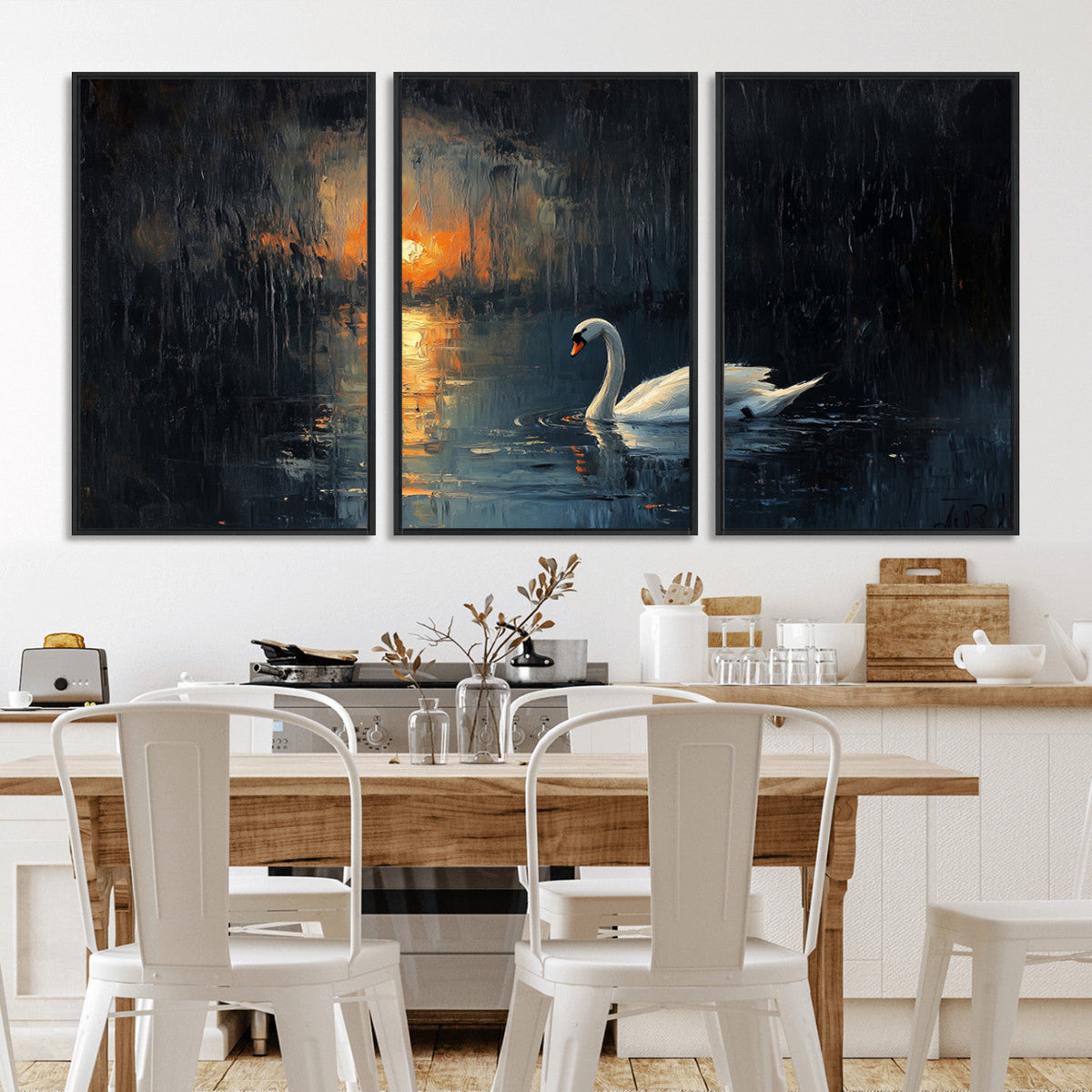 Abstract Swan on Water Wall Art Canvas Print - Elegant