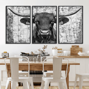 Abstract Longhorn Bull Wall Art Canvas Print - Rustic Texas