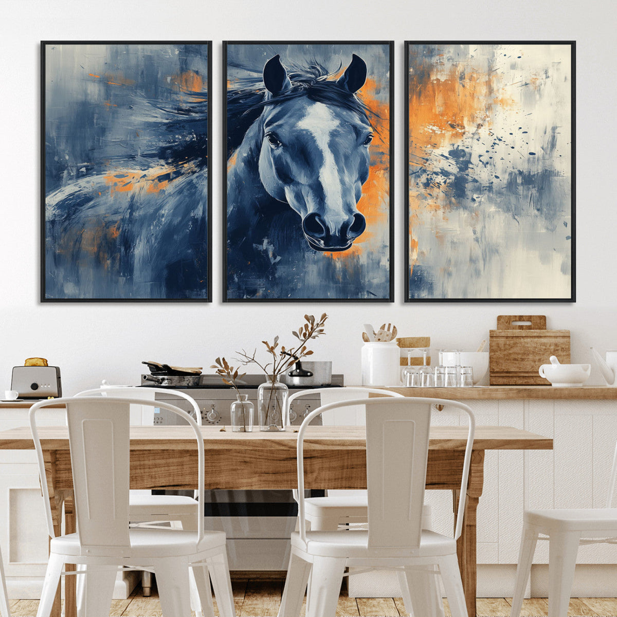 Abstract Blue Horse Wall Art Print Canvas | Horse Wall Art