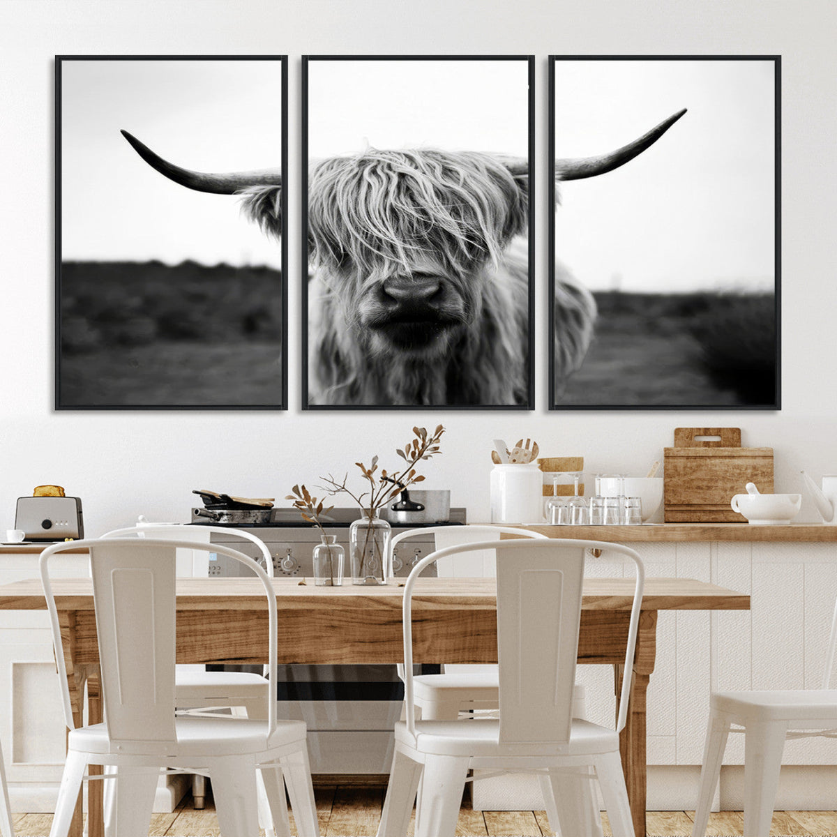 Highland Cow Wall Art | Black and White Farmhouse Decor |