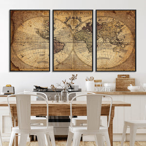 Vintage World Map Wall Art Canvas – Antique Style Push Pin