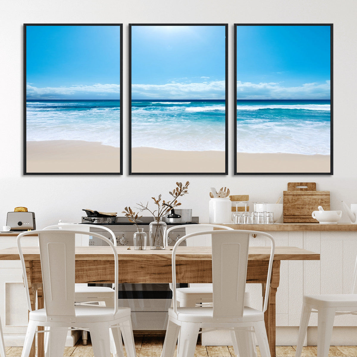 Wall Art Canvas Print Shiny Blue Sea and Beach