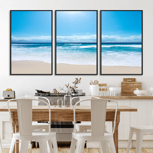 Wall Art Canvas Print Shiny Blue Sea and Beach
