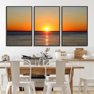 Golden Horizon Sunset Over Ocean Wall Art Canvas Print –