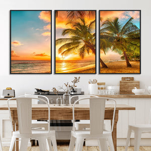Tropical Sunset Beach Canvas Wall Art Print – Vibrant Palm