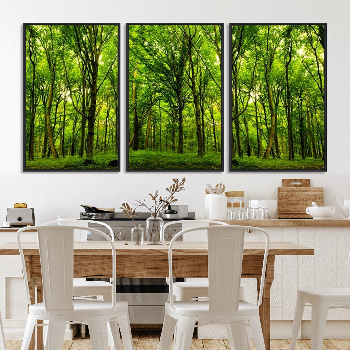 Lush Green Forest Canvas Print | 3-Panel Forest Wall Art |