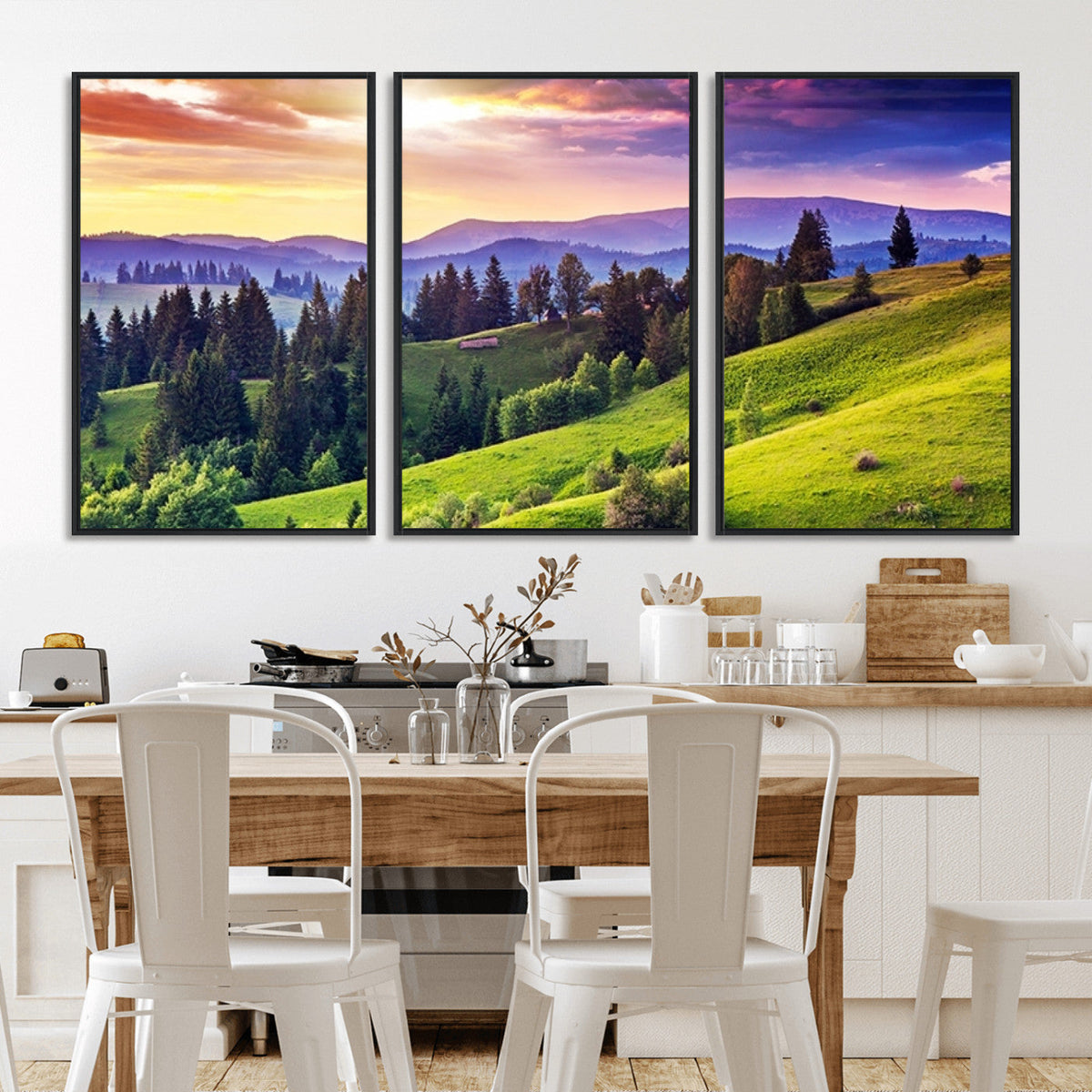 Green Hills and Sunset Wall Art Print - Scenic Landscape