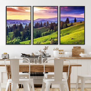 Green Hills and Sunset Wall Art Print - Scenic Landscape