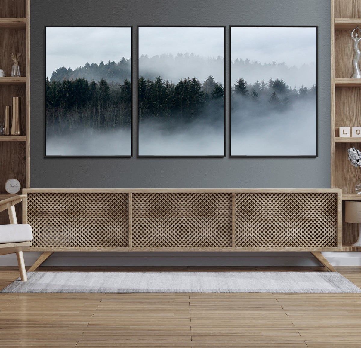 Autumn and Misty Trees in the Forest Wall Art Canvas Print,