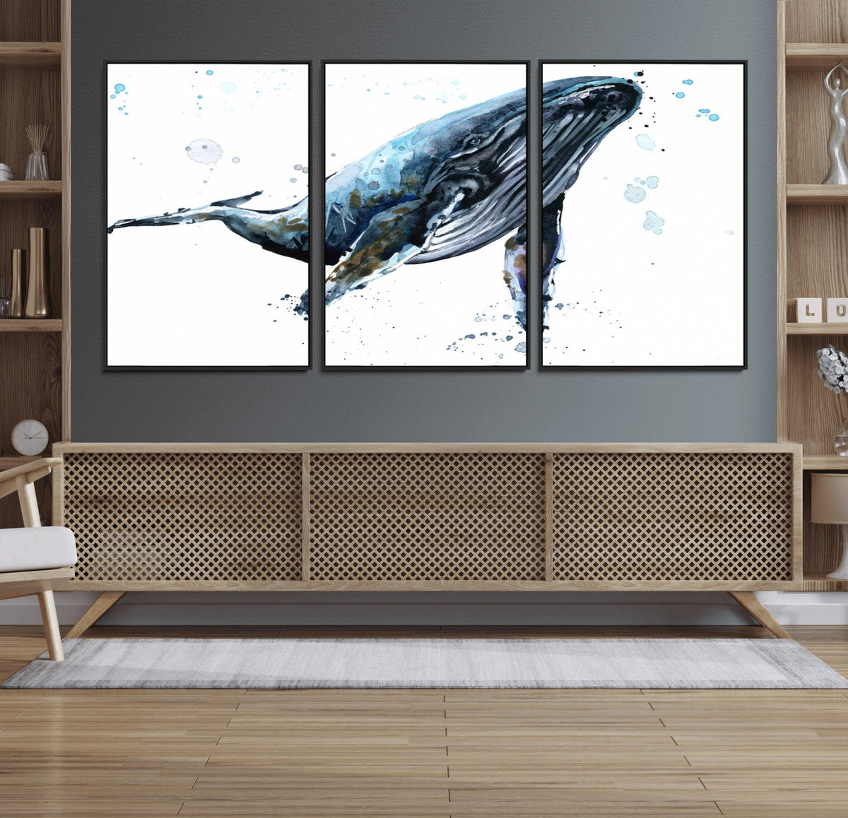 Watercolor Whale Wall Art Canvas Print