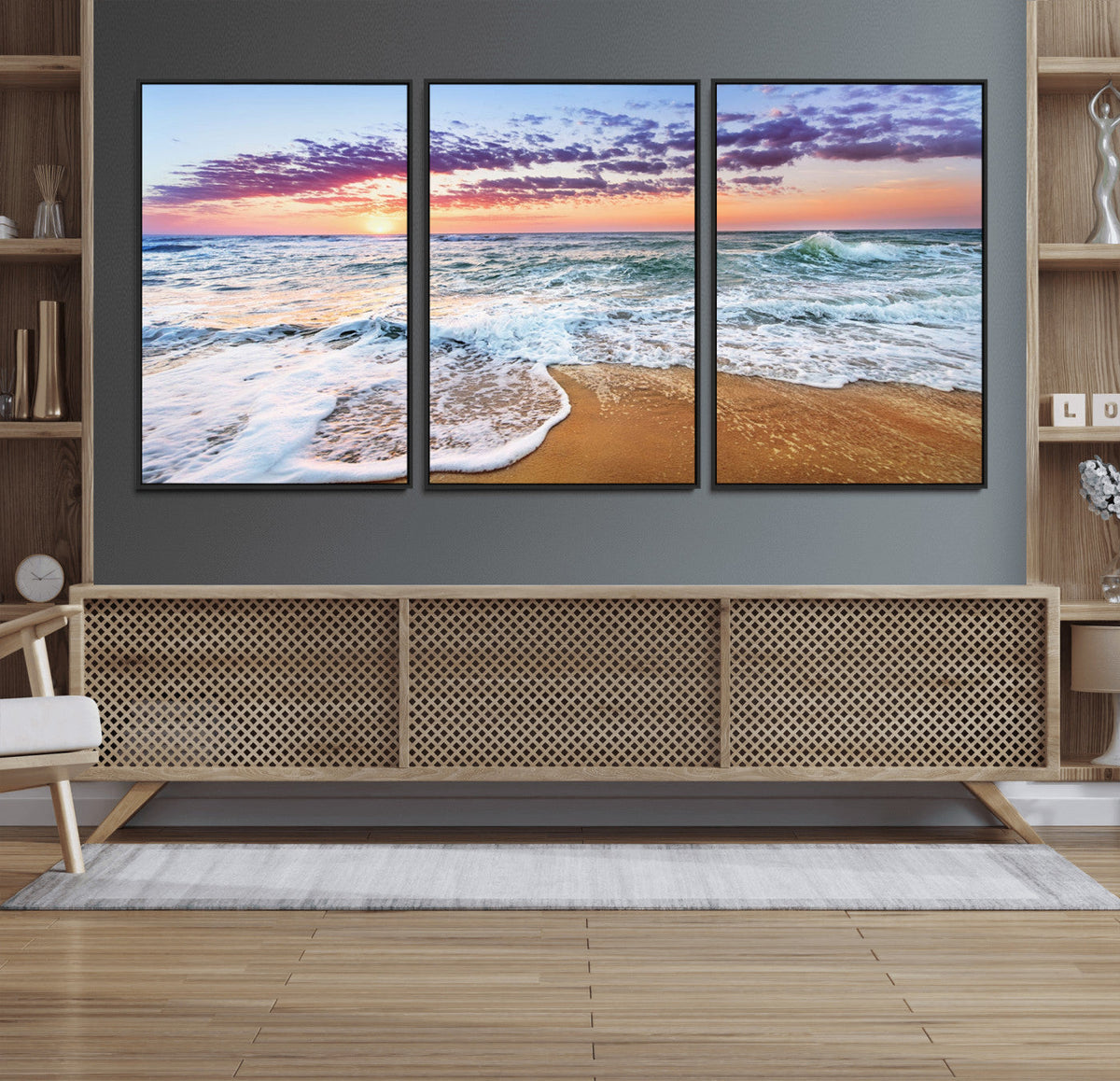 Coastal Sunset Art Beach Canvas Wall Art Print | Ocean Waves