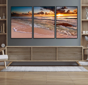 Sunset on Ocean Wall Art Canvas Print