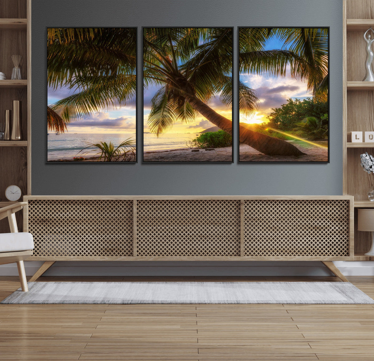 Tropical Island Sunset on the Beach Palms Wall Art Canvas