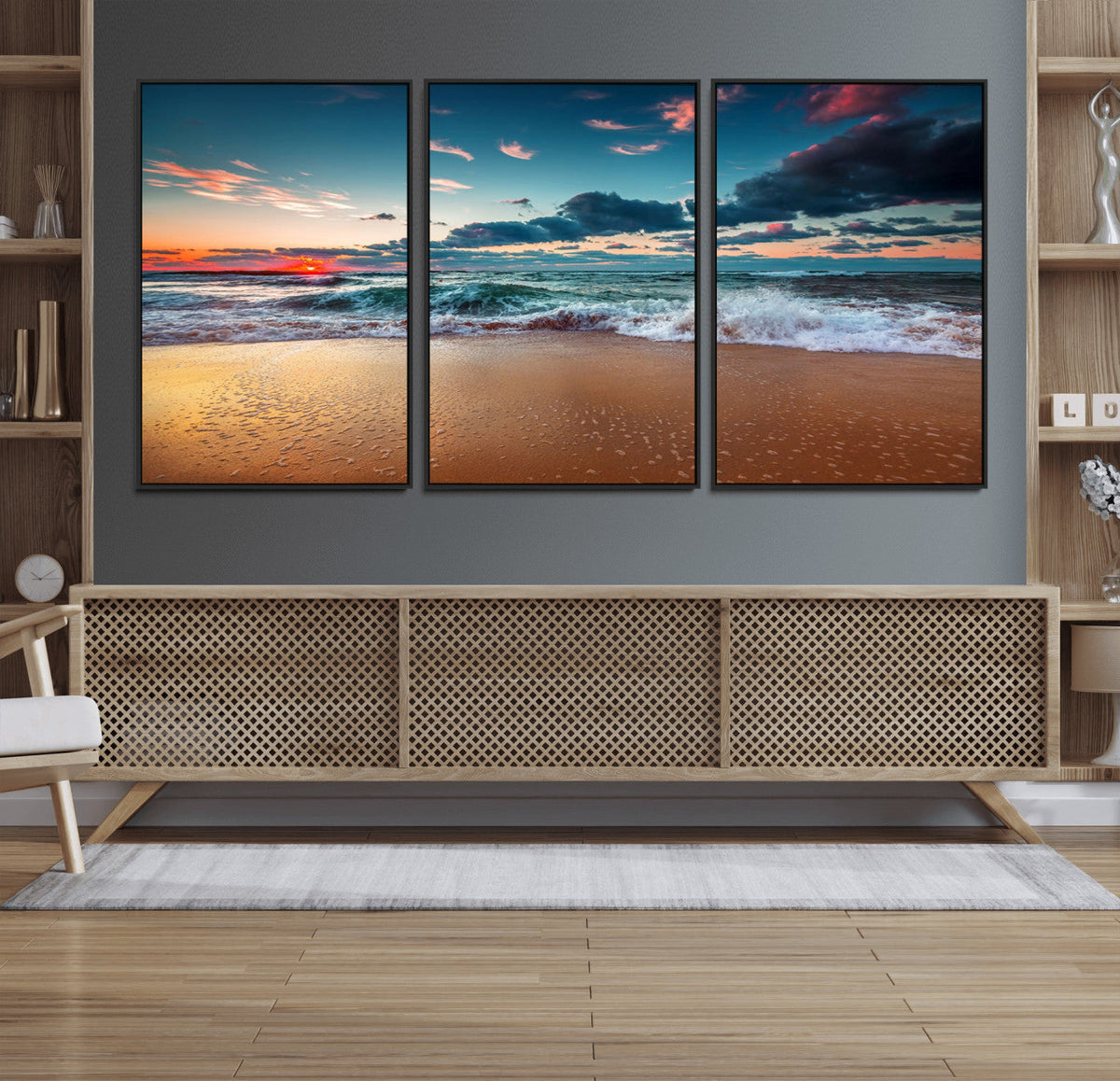 Sunset Ocean Beach Wall Art – Giclee Canvas Print, Coastal