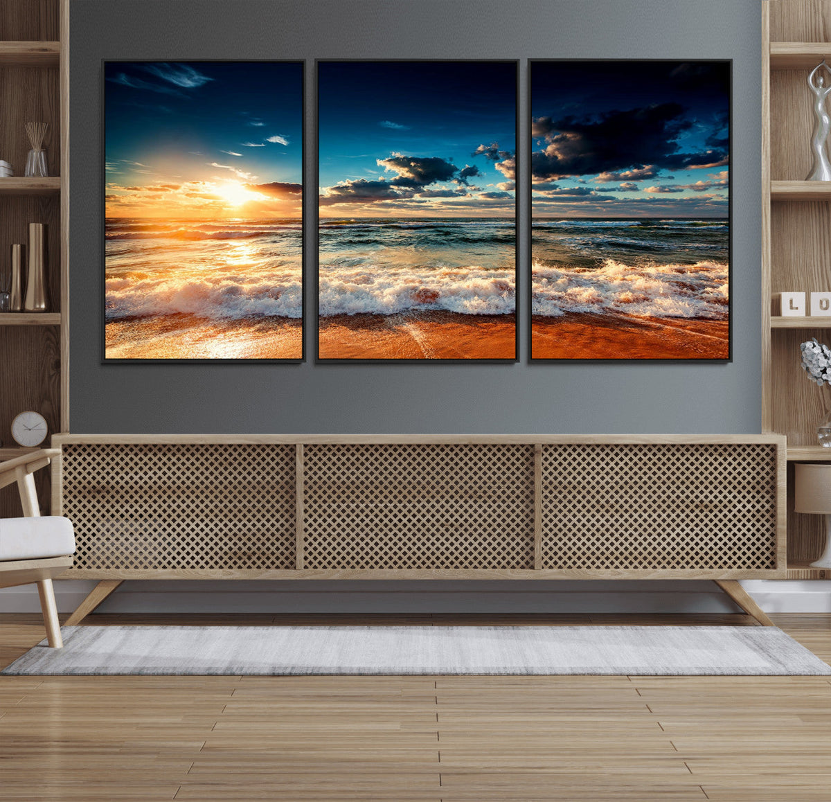 Golden Hour Sunset Over Ocean Waves Wall Art Canvas Print |