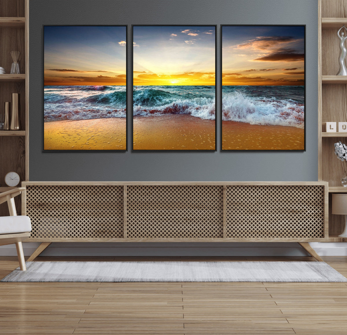 Golden Sunset Ocean Waves Wall Art Canvas Print – Multi