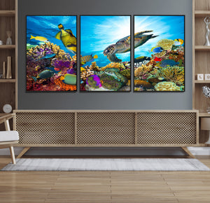 Aquatic Life Sea Turtles Fish Wall Art Canvas Print