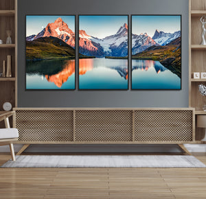 Landscape Mountain and Lake View Wall Art Canvas Print